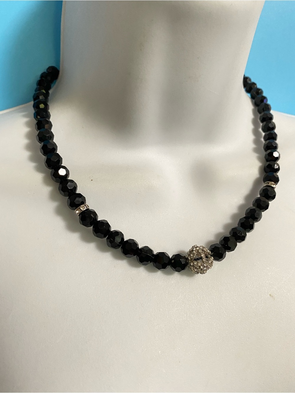 CHAPS Black Necklace With Single Clear Cut Out Ball Chatm